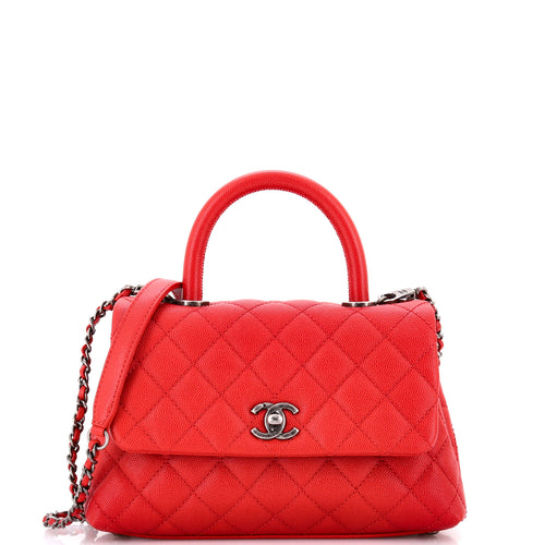 CHANEL Coco Top Handle Bag Quilted Caviar Mini