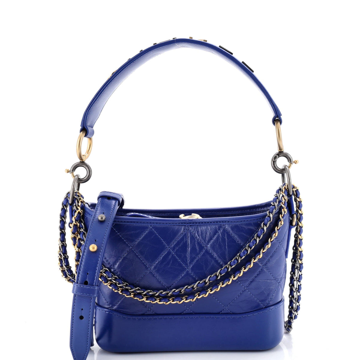 Chanel CHANEL Gabrielle Hobo with Logo Handle Quilted Aged Calfskin Small