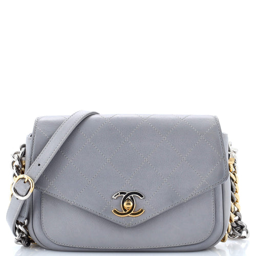 CHANEL Two Tone Envelope Flap Bag Quilted Calfskin Medium