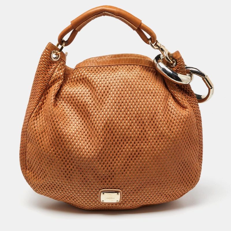 Jimmy Choo Tan Perforated Leather Sky Hobo