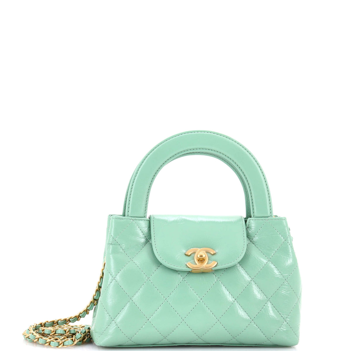 Chanel CHANEL Kelly Top Handle Shopping Bag Quilted Shiny Aged Calfskin Mini