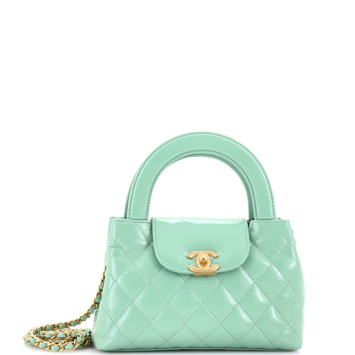 CHANEL Kelly Top Handle Shopping Bag Quilted Shiny Aged Calfskin Mini