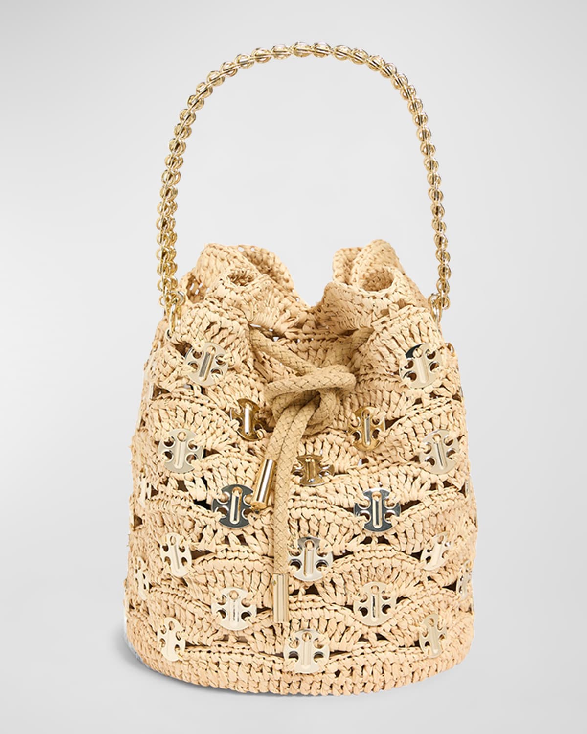 Rabanne Sac a Main Disc-Link Raffia Bucket Bag