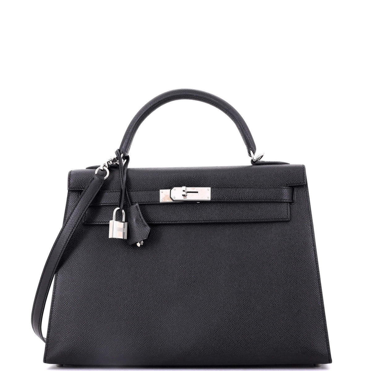 Herm?s Kelly Handbag Noir Epsom with Palladium Hardware 32