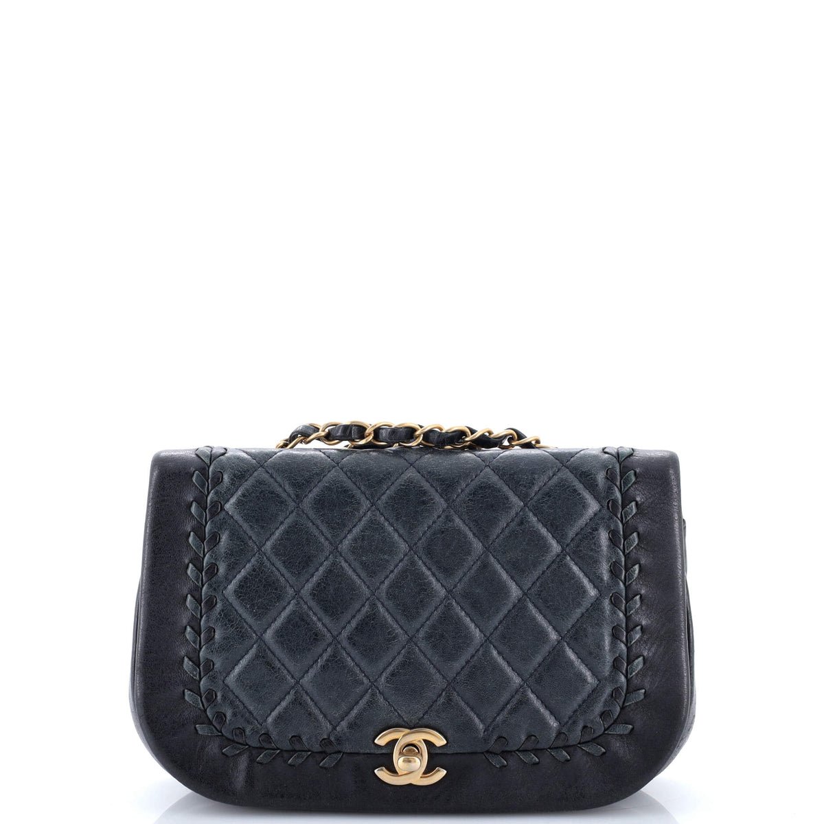 Chanel CHANEL Bicolor Braided Saddle Flap Bag Quilted Lambskin Small
