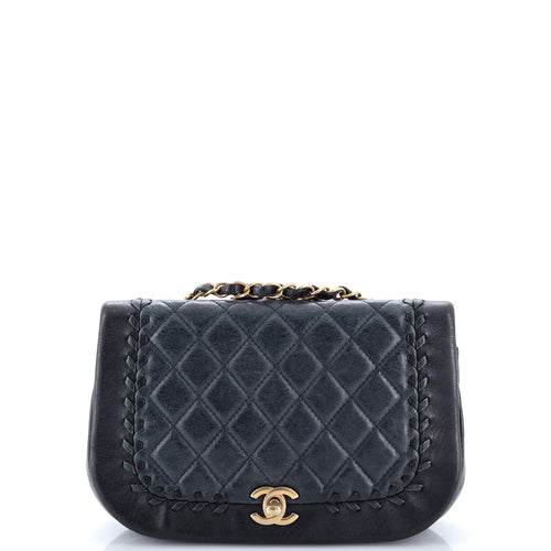 CHANEL Bicolor Braided Saddle Flap Bag Quilted Lambskin Small