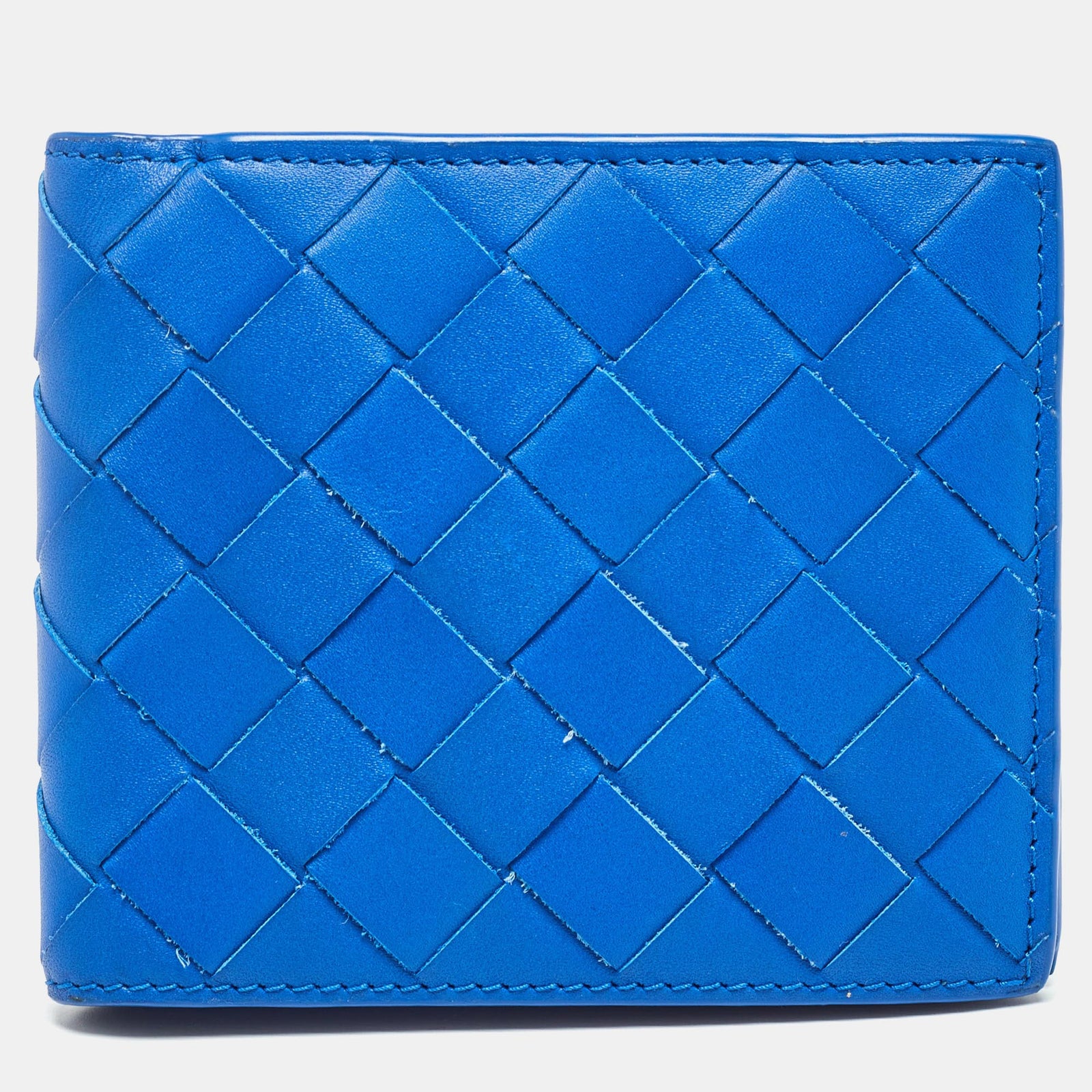 Bottega Veneta Portefeuille à deux volets en cuir intrecciato bleu