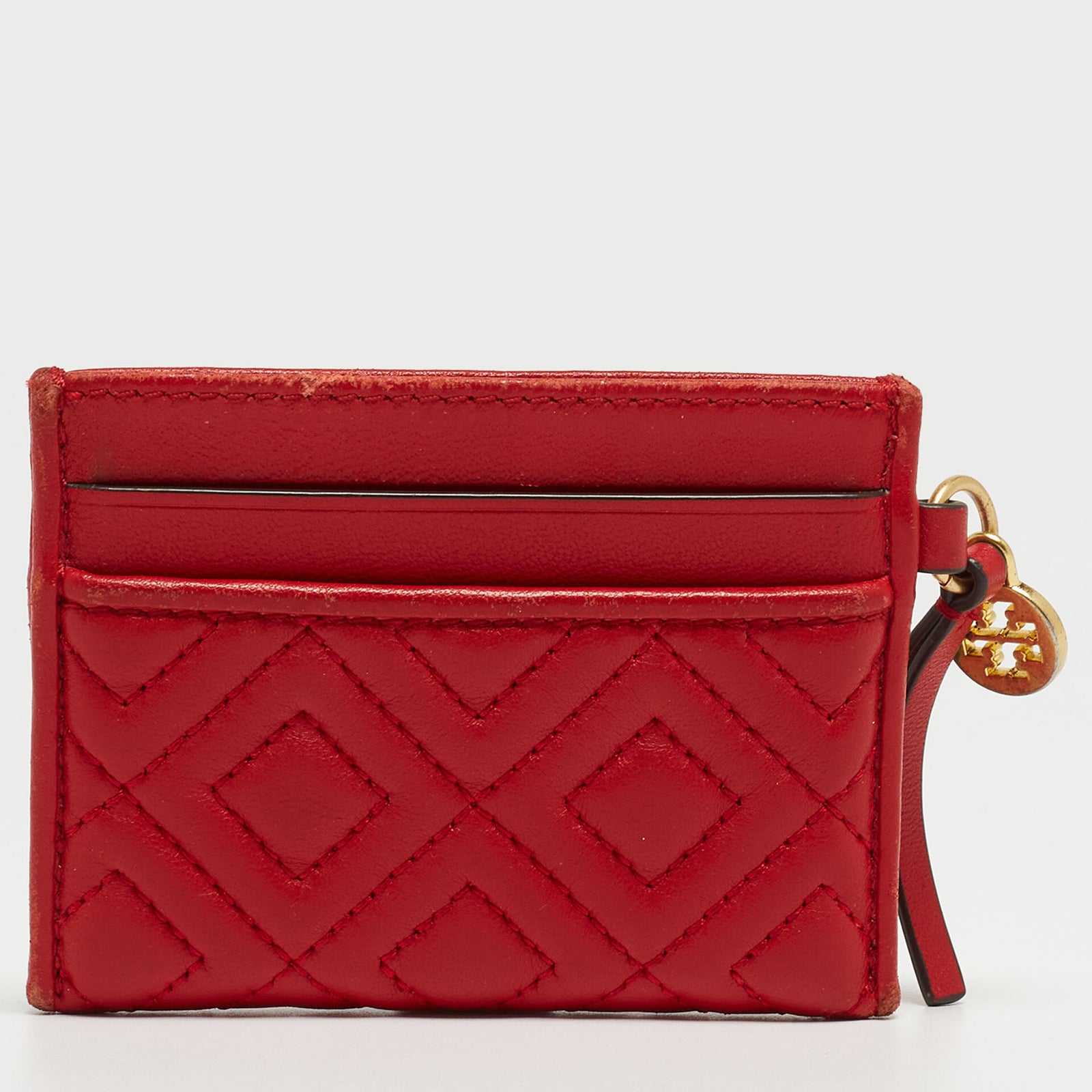 Tory Burch Red Quilted Leather Fleming Card Holder