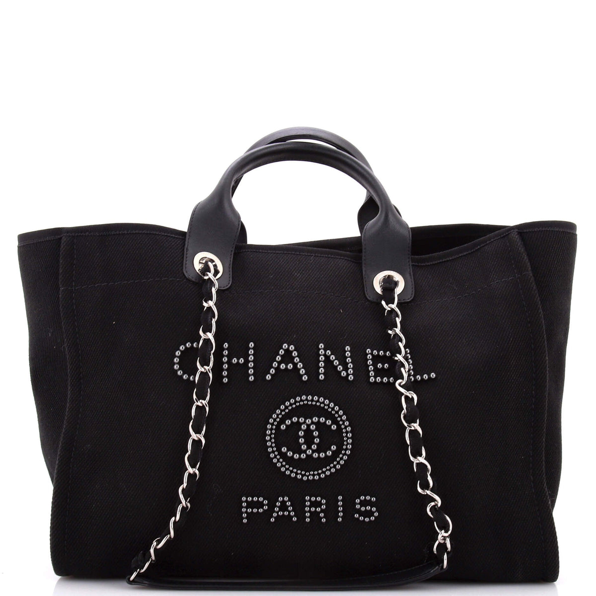 Chanel CHANEL Deauville Tote Pearl Embellished Canvas Medium