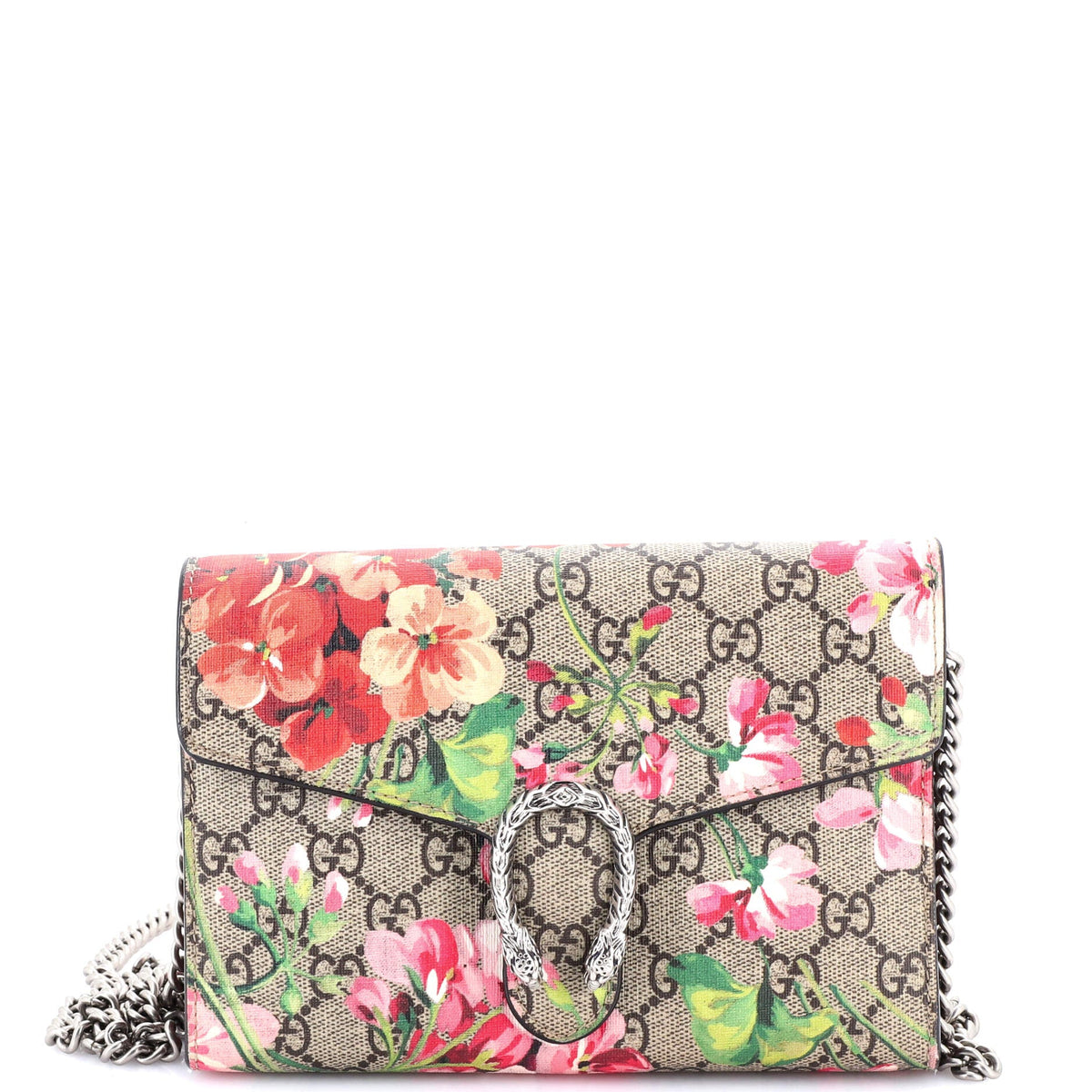 Gucci GUCCI Dionysus Chain Wallet Blooms Print GG Coated Canvas Small