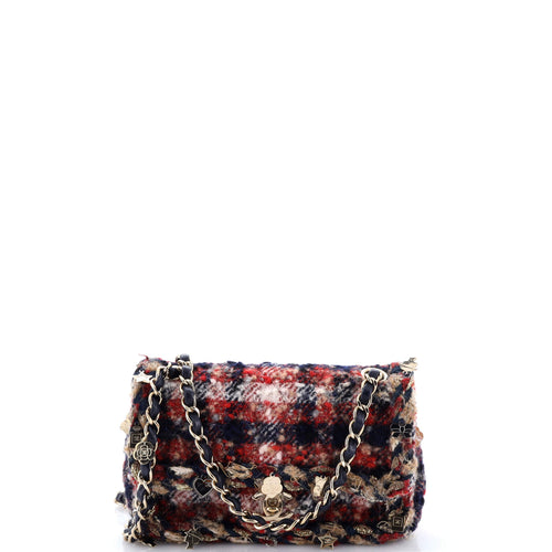 CHANEL Charms Classic Single Flap Bag Braided Quilted Tweed Mini