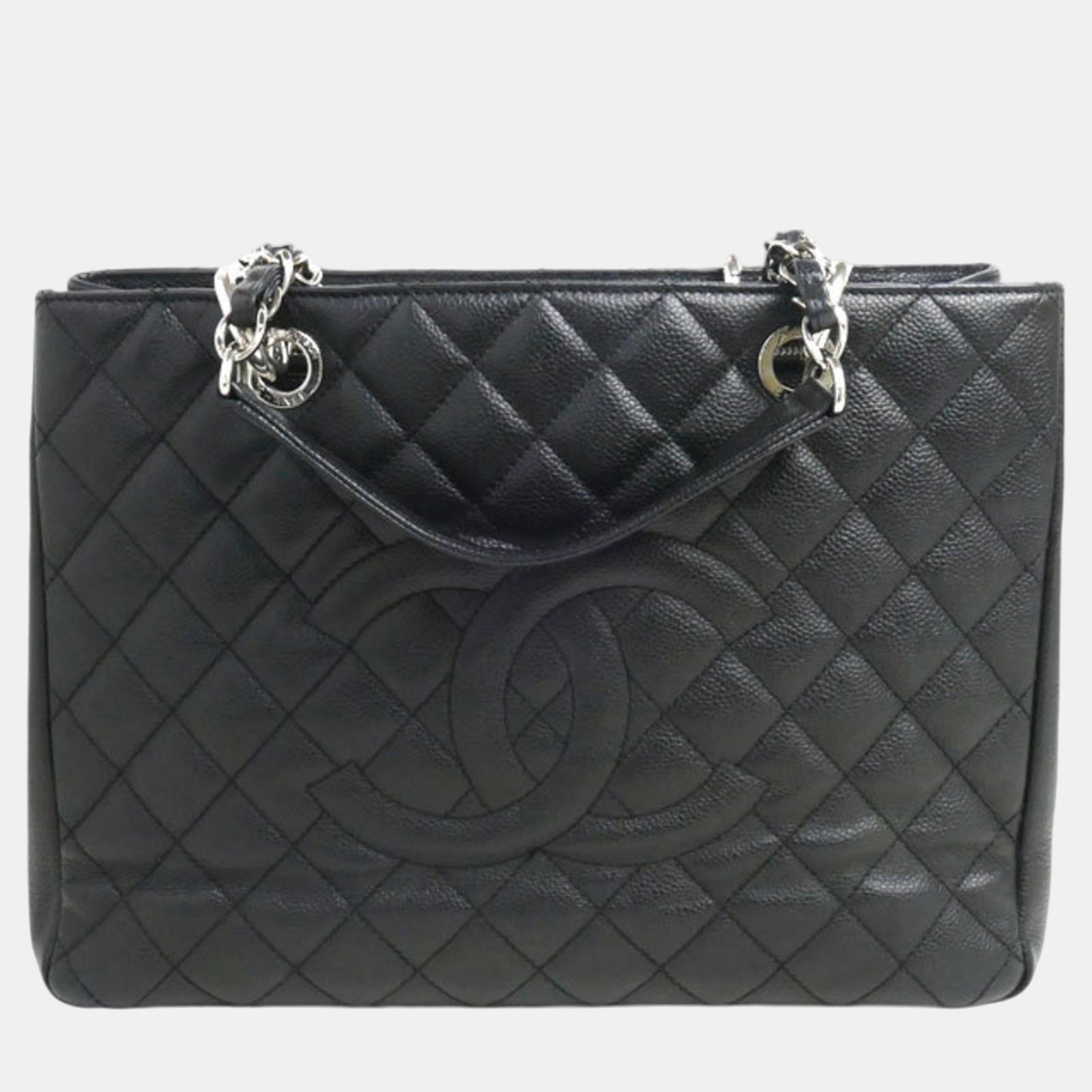 Chanel Schwarze Tragetasche aus Caviar Skin GST Matelassé mit Kette