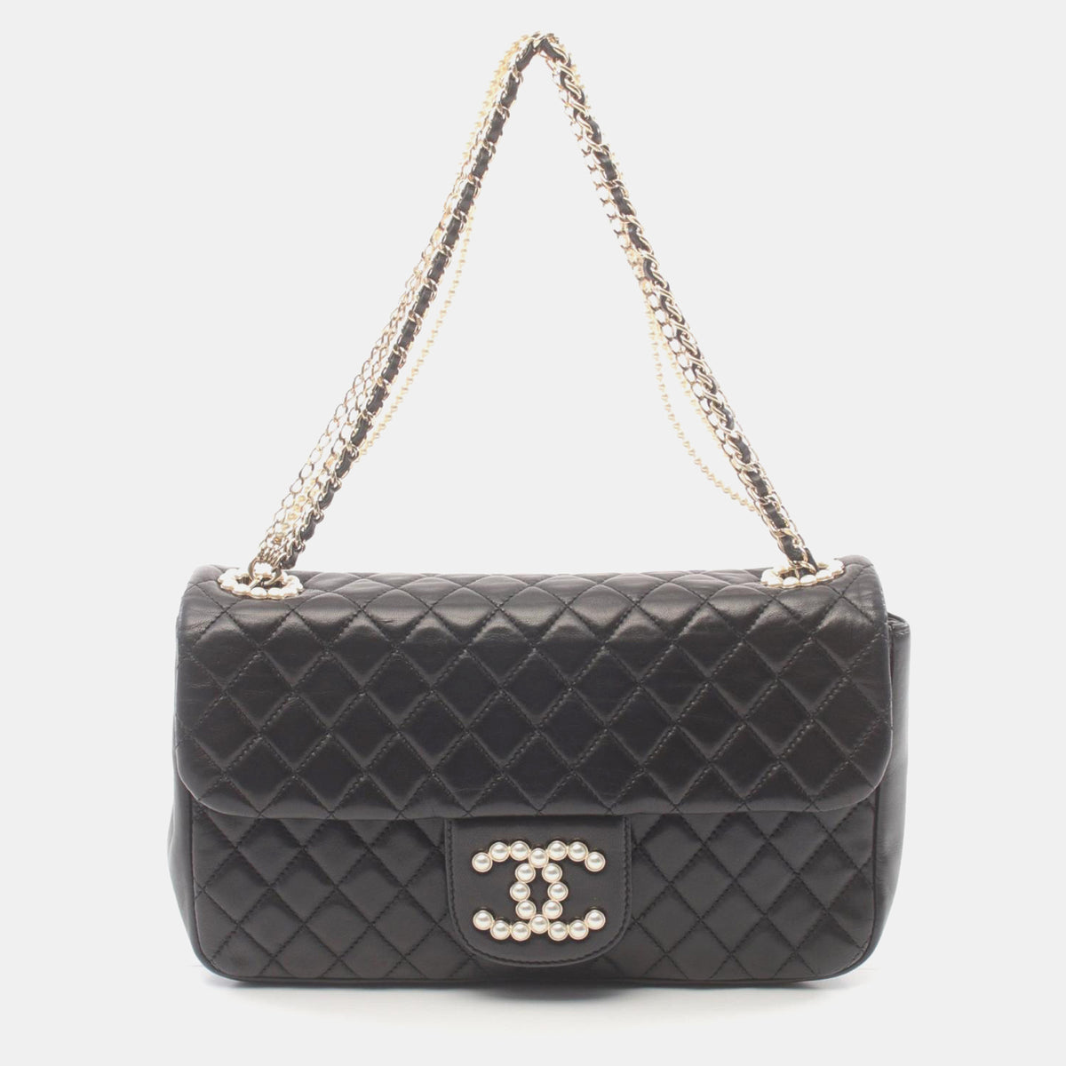 Chanel Black Leather CC Pearl Medium Westminster Flap Bag