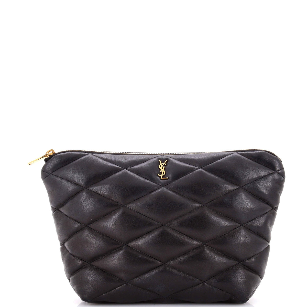 Saint Laurent Sade Puffer Zip Cosmetic Pouch Quilted Leather