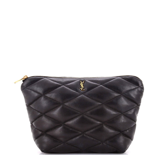 Sade Puffer Zip Cosmetic Pouch Quilted Leather