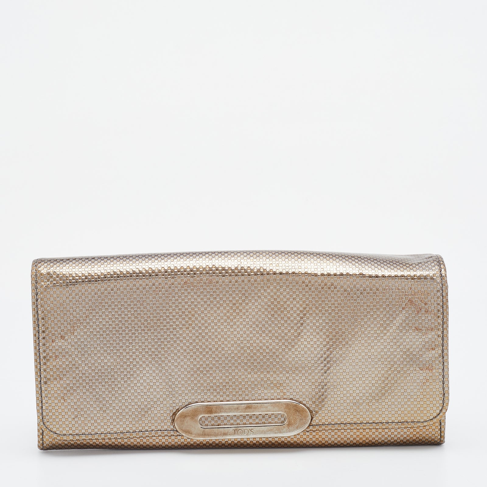 Tod's Metallic Gold Textured Leather Continental Wallet