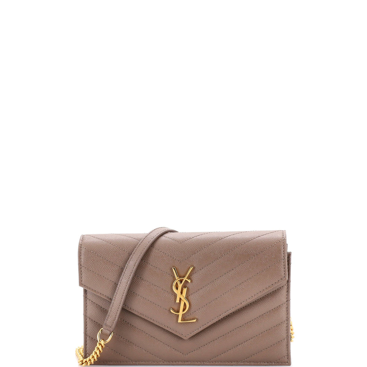 Saint Laurent Classic Monogram Wallet on Chain Matelasse Chevron Leather Small