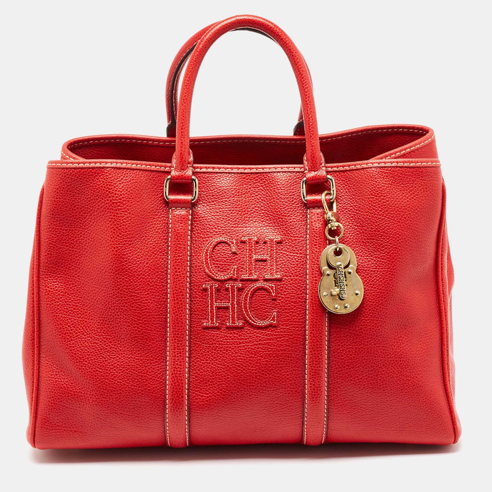 Carolina Herrera Red Leather Large Matteo Tote