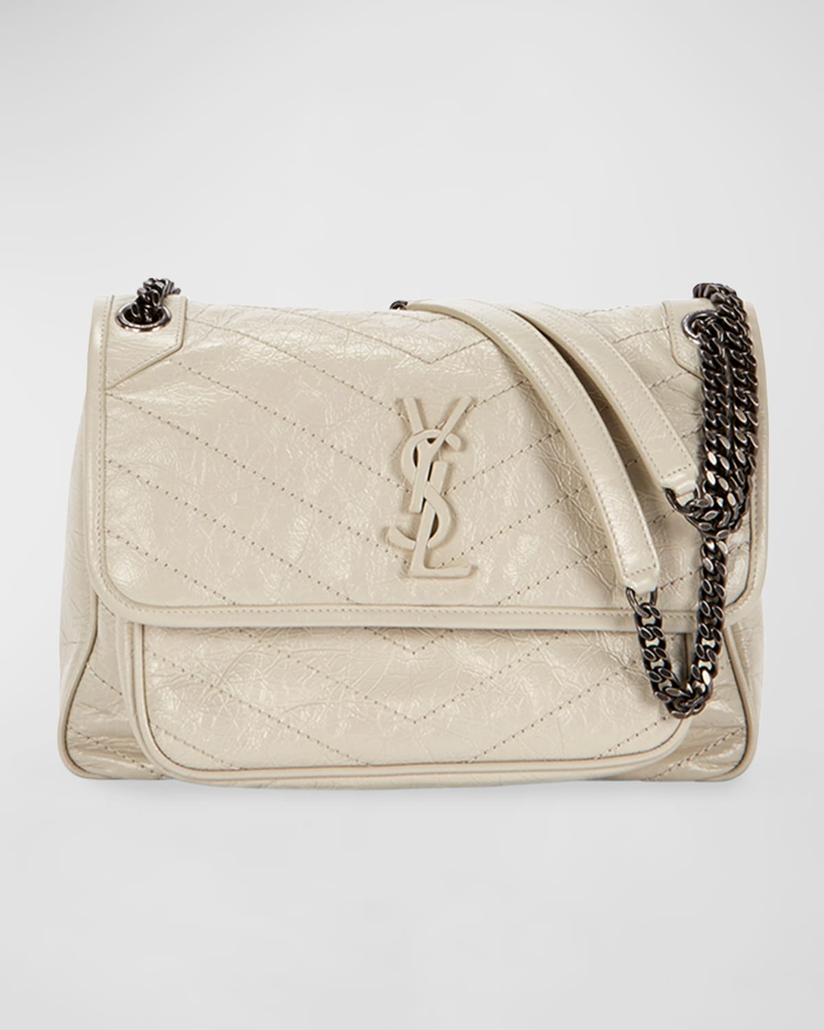 Saint Laurent Niki Medium Flap YSL Shoulder Bag in Crinkled Leather