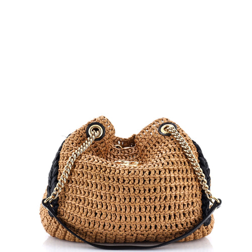 GUCCI GG Marmont Chain Tote Raffia Small