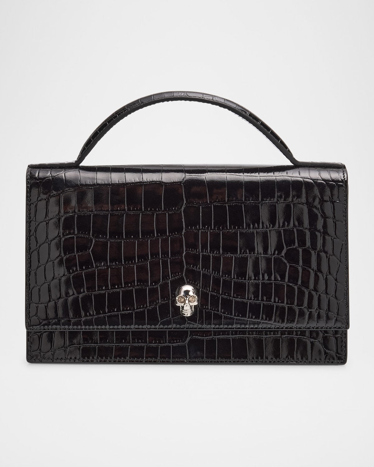 Boss Medium Skull Croc-Embossed Leather Top-Handle Bag