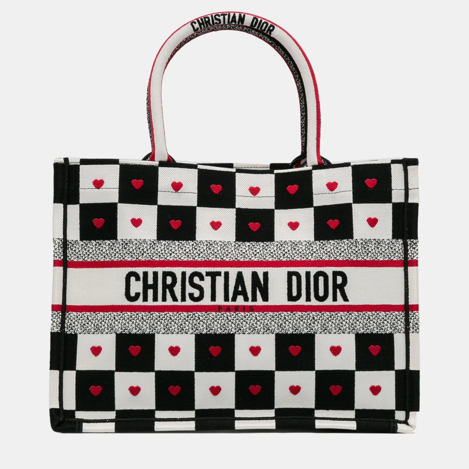 Dior Mittelgroße Dioramour D-Chess Book Tote in Schwarz/Weiß