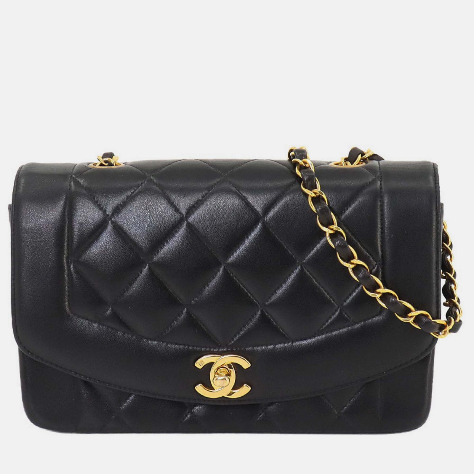 Chanel Schwarze Diana Matelasse 22-Umhängetasche aus Leder mit Kette