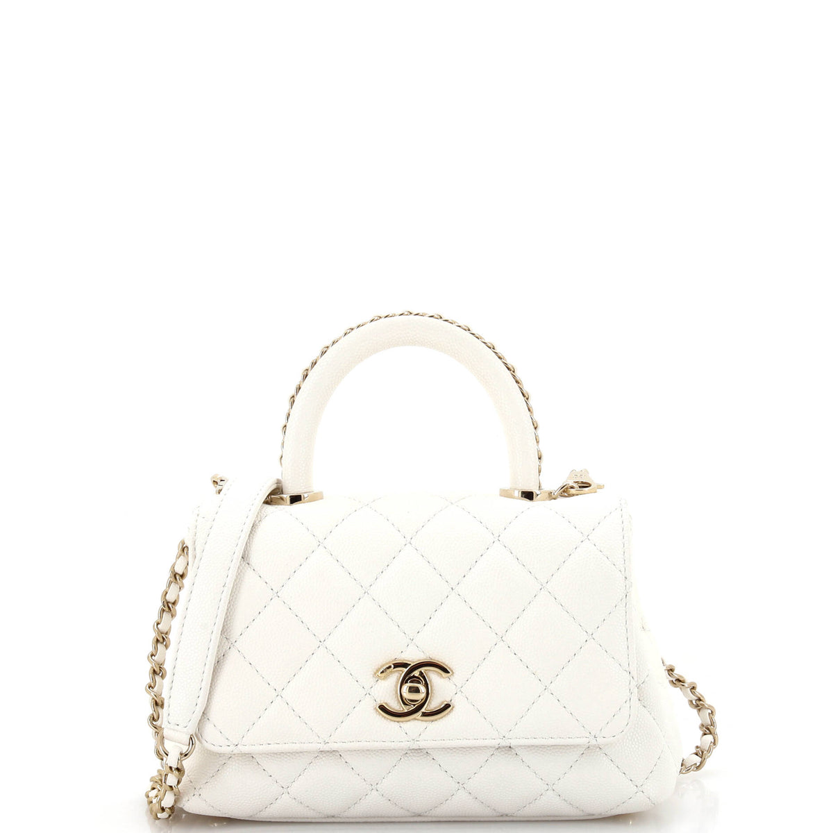 Chanel CHANEL Coco Top Handle Bag Quilted Caviar with Chain Detail Handle Extra Mini