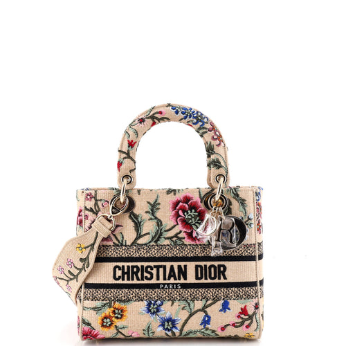 Lady D-Lite Bag Embroidered Raffia Medium