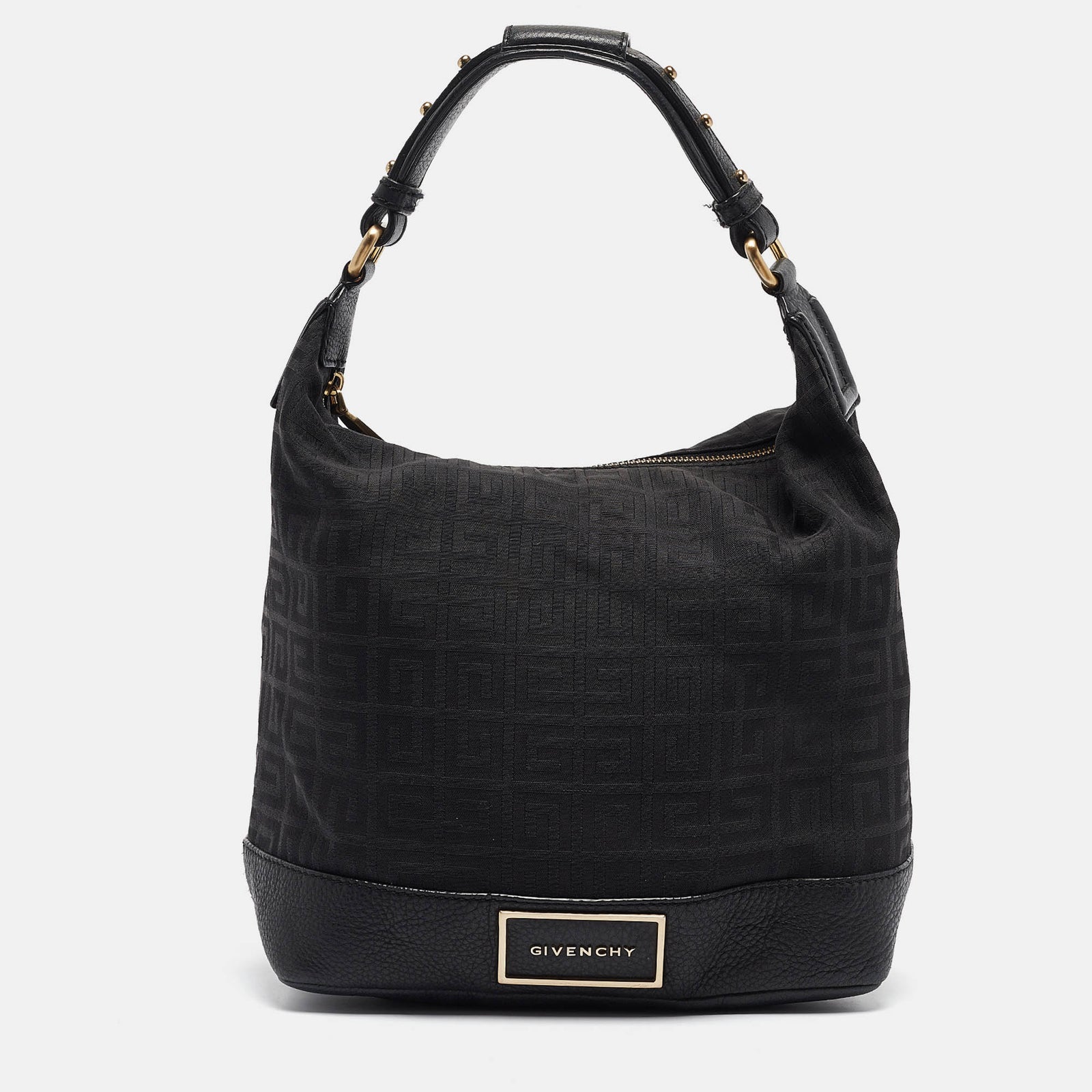 Givenchy Black Monogram Fabric and Leather Studded Shoulder Bag