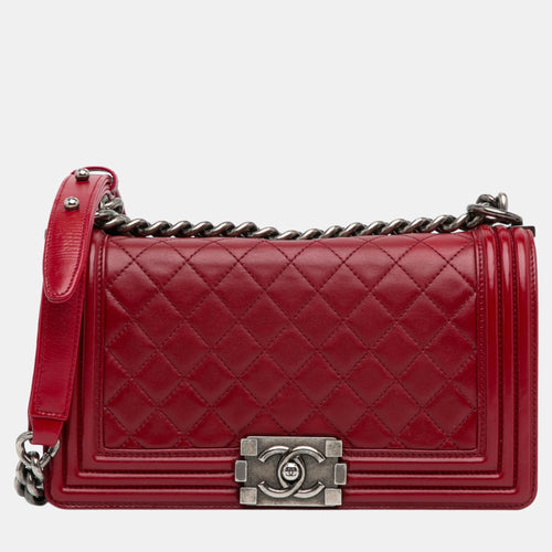 Red Medium Lambskin Boy Flap