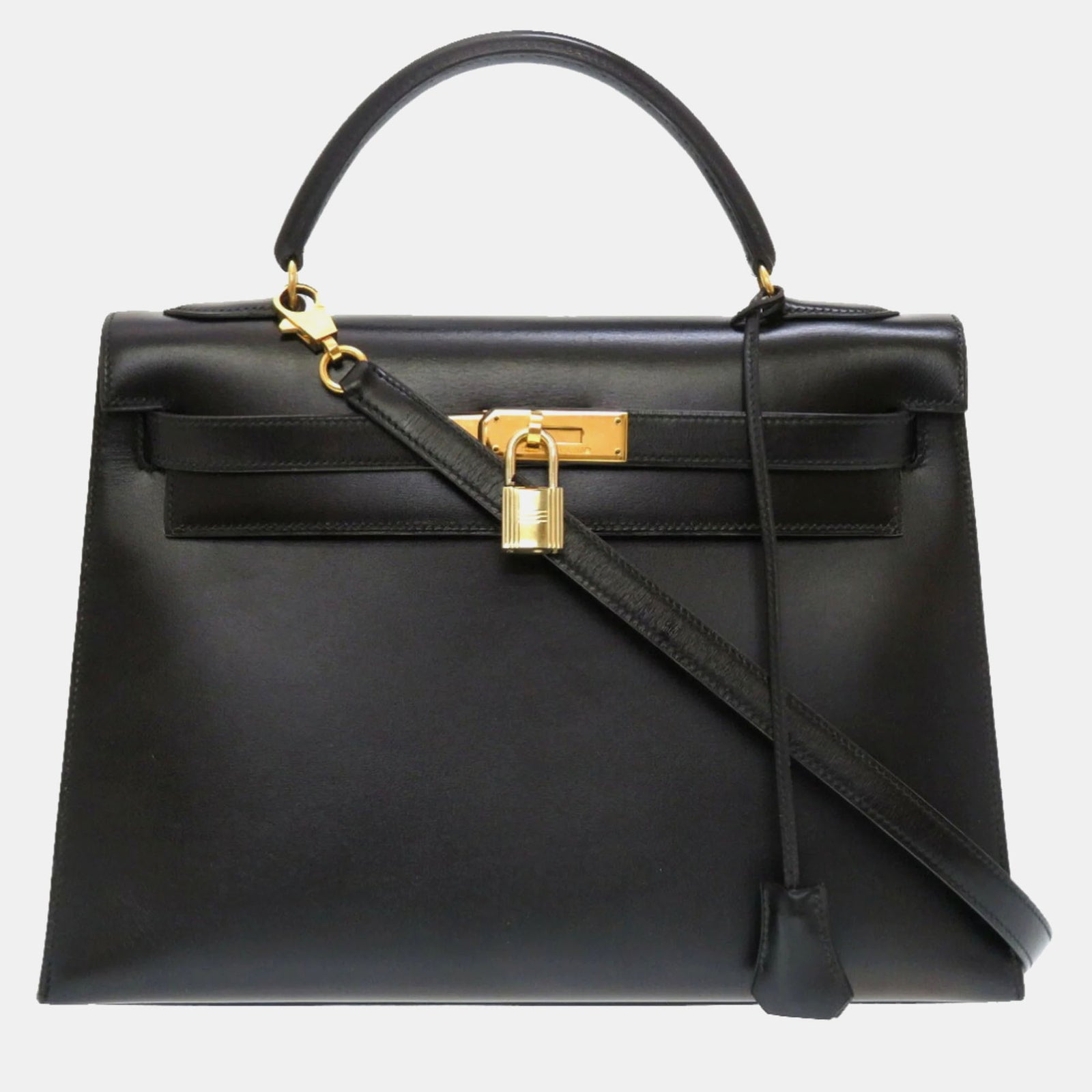 Herm?s Black Box calf Kelly 32 Handbag