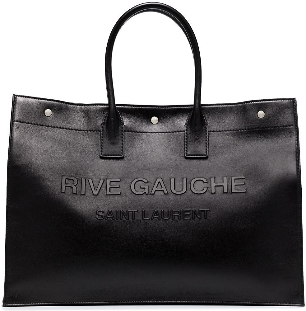 Saint Laurent Men's Rive Gauche Print Tote Bag in Nero | 587273CWTFE1000