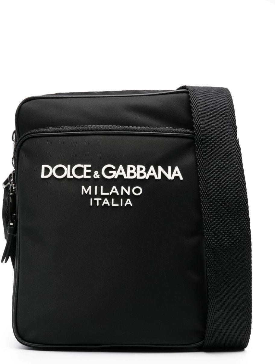 Dolce & Gabbana Men's Logo Print Nylon Messenger Bag in Black | BM2294AG182 Color 8B956