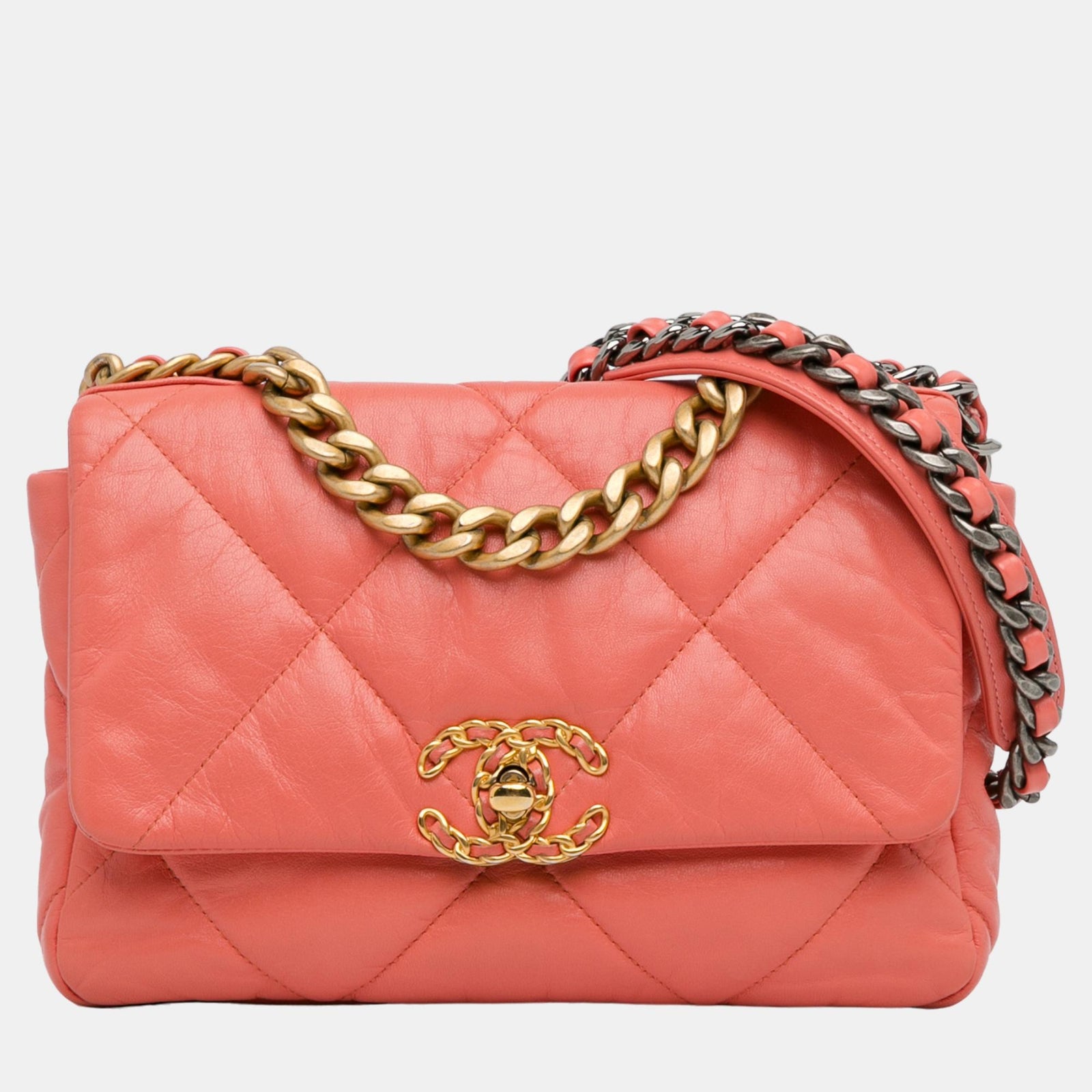 Chanel Rosa mittelgroße Lammledertasche 19 Flap