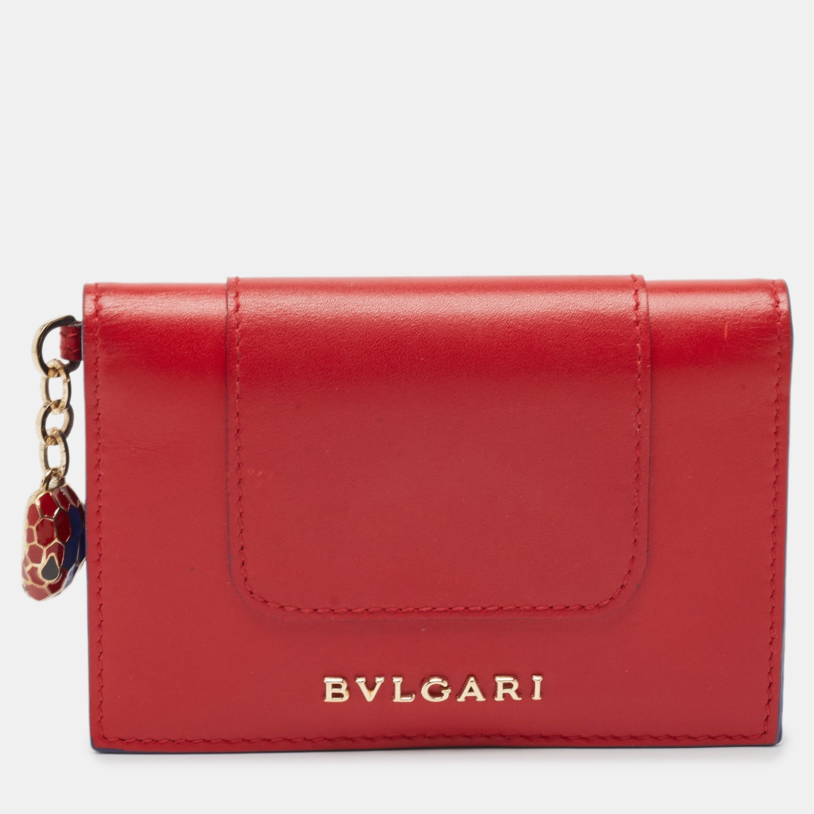 Bvlgari Red Leather Serpenti Forever Bifold Card Case