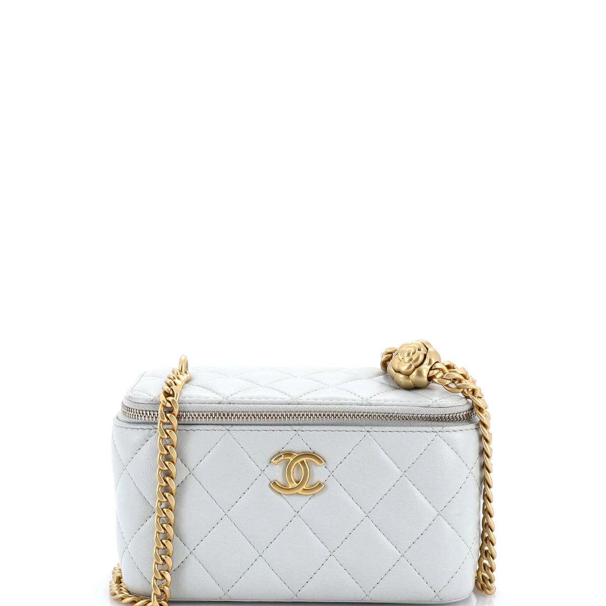 Chanel CHANEL Sweet Camellia Vanity Case with Chain Quilted Lambskin Small