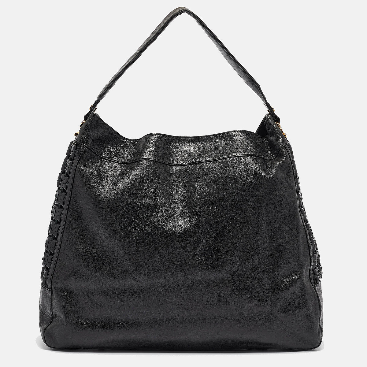 Tory Burch Black Iridescent Leather Logo Detail Hobo