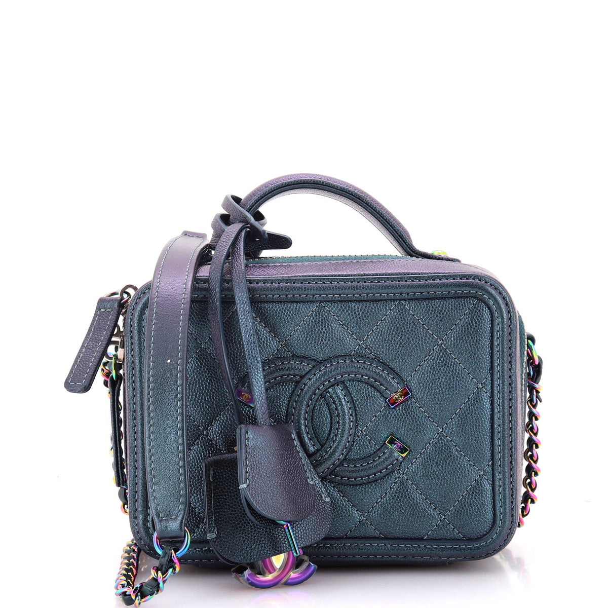 Chanel CHANEL Filigree Vanity Case Quilted Iridescent Caviar Small