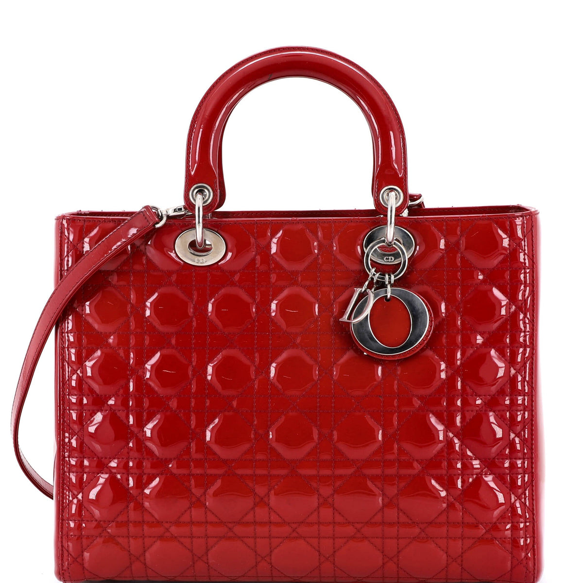 Christian Dior Vintage Lady Dior Bag Cannage Quilt Patent Large