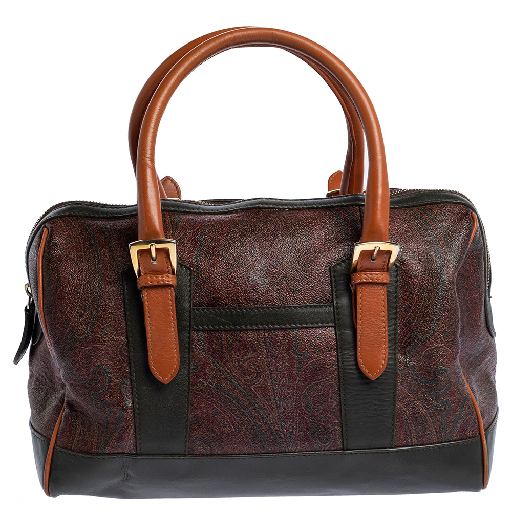 Etro Multicolor Paisley Print Coated Canvas and Leather Satchel