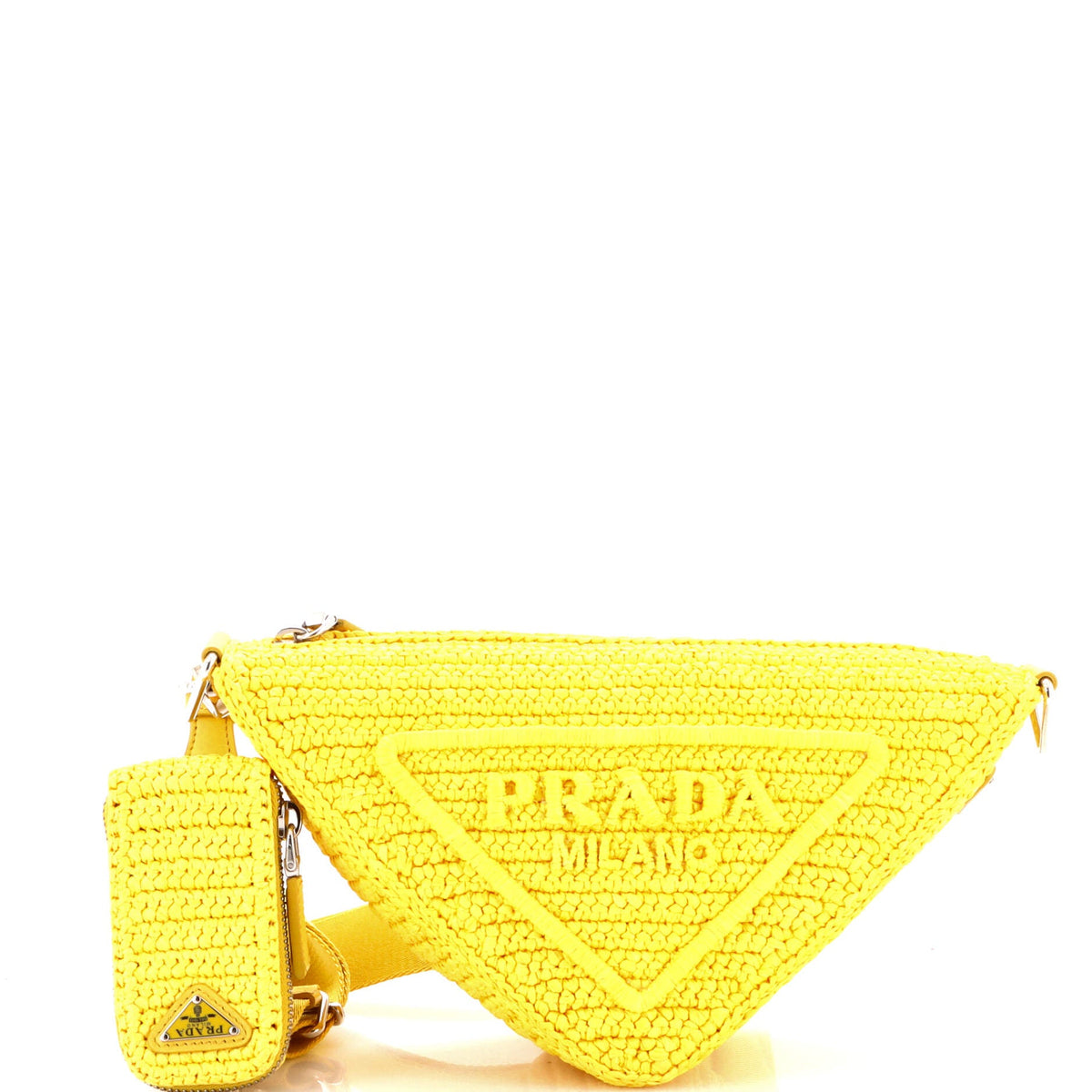 Prada PRADA Triangle Logo Zip Crossbody Bag Crochet Raffia Small