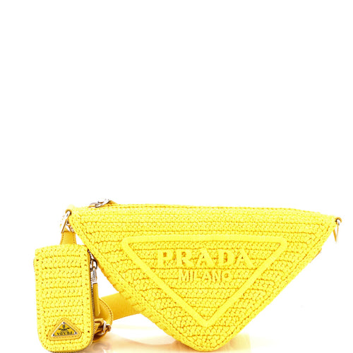 PRADA Triangle Logo Zip Crossbody Bag Crochet Raffia Small