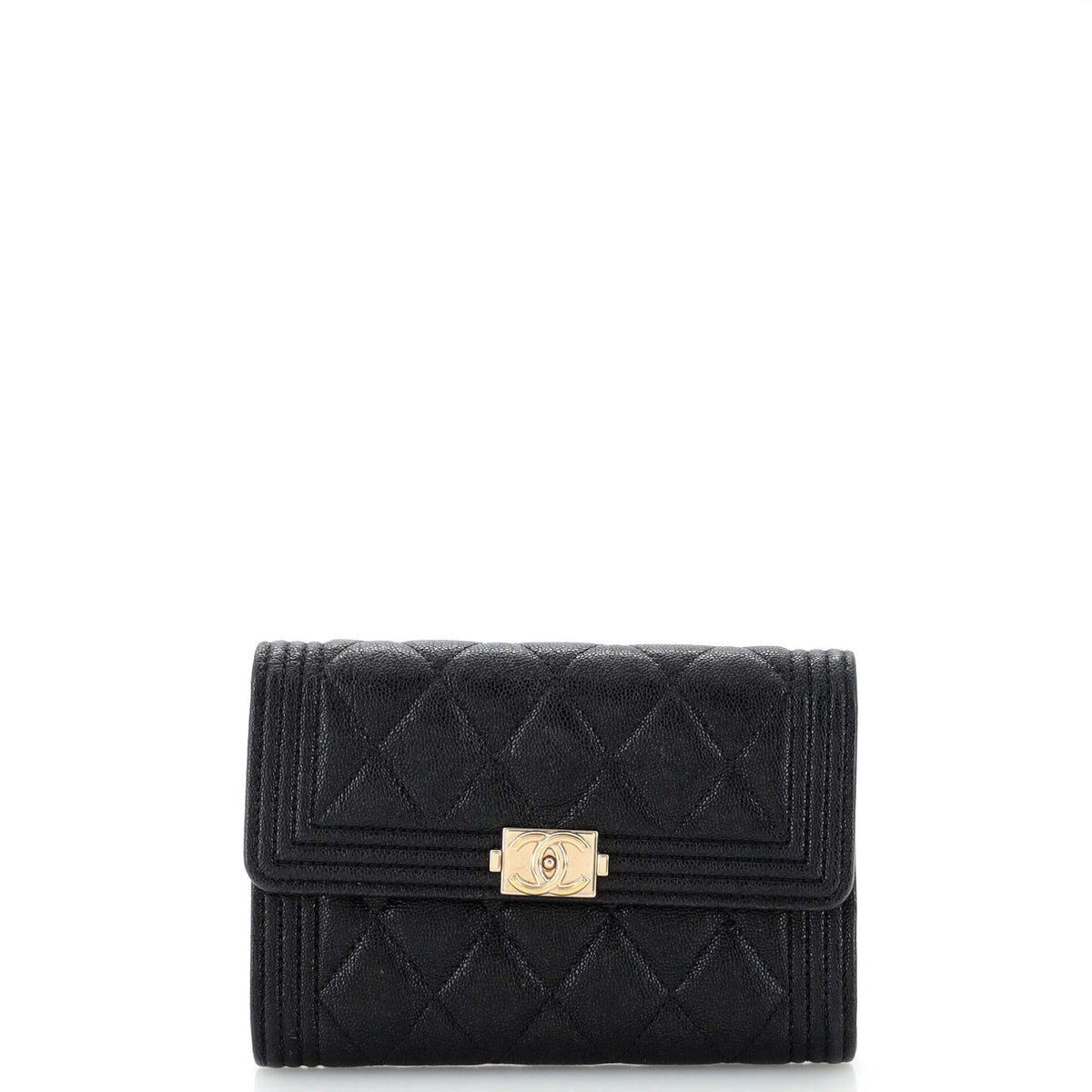 Chanel CHANEL Boy Flap Wallet Quilted Caviar Long