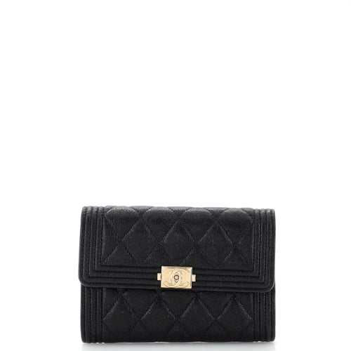 CHANEL Boy Flap Wallet Quilted Caviar Long