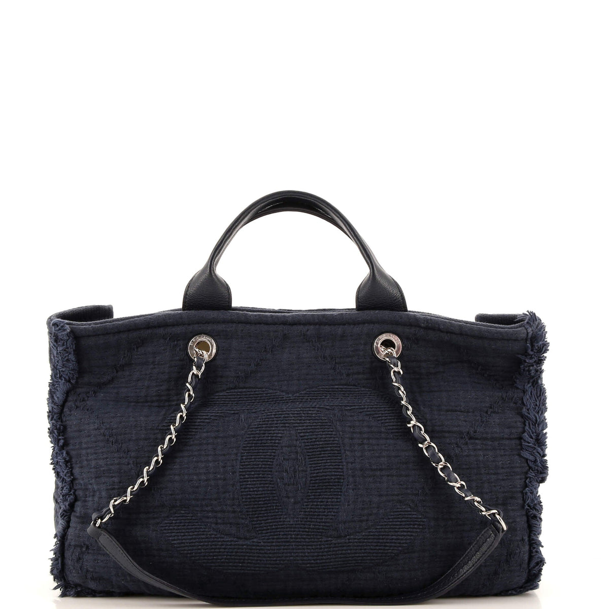 Chanel CHANEL Double Face Deauville Tote Fringe Quilted Canvas Large