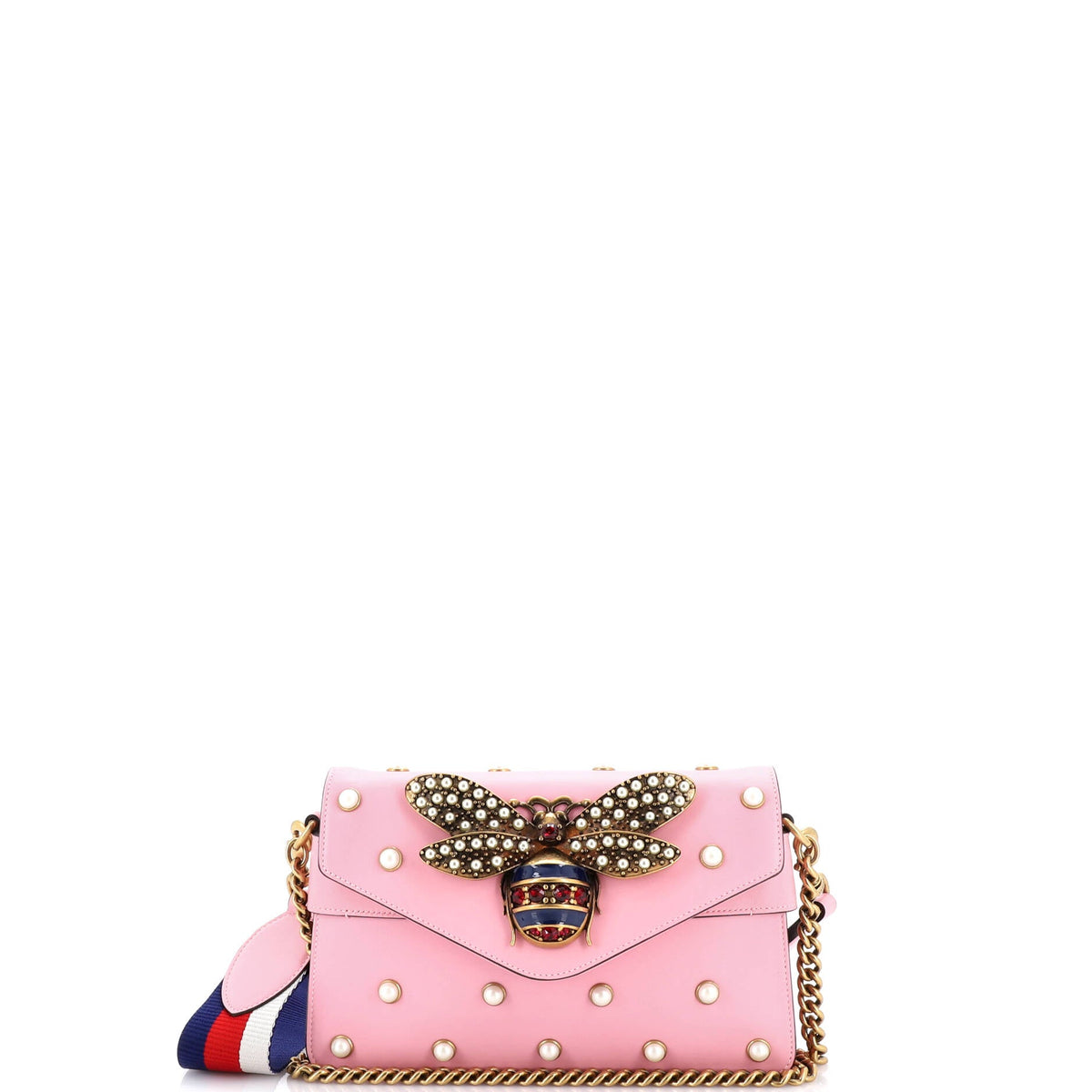 Gucci GUCCI Broadway Pearly Bee Shoulder Bag Embellished Leather Mini