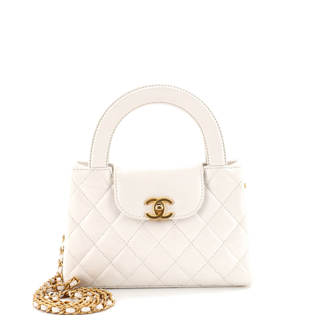Chanel CHANEL Kelly Top Handle Shopping Bag Quilted Shiny Aged Calfskin Mini