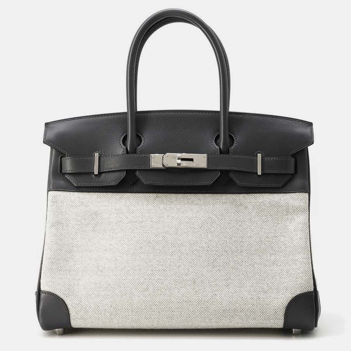 Hermès Gray/Ecru Toile H Box Calf Leather Birkin Bag 30