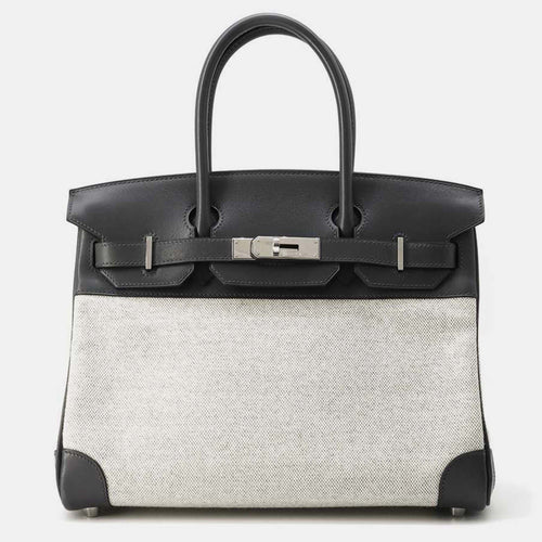 Gray/Ecru Toile H Box Calf Leather Birkin Bag 30